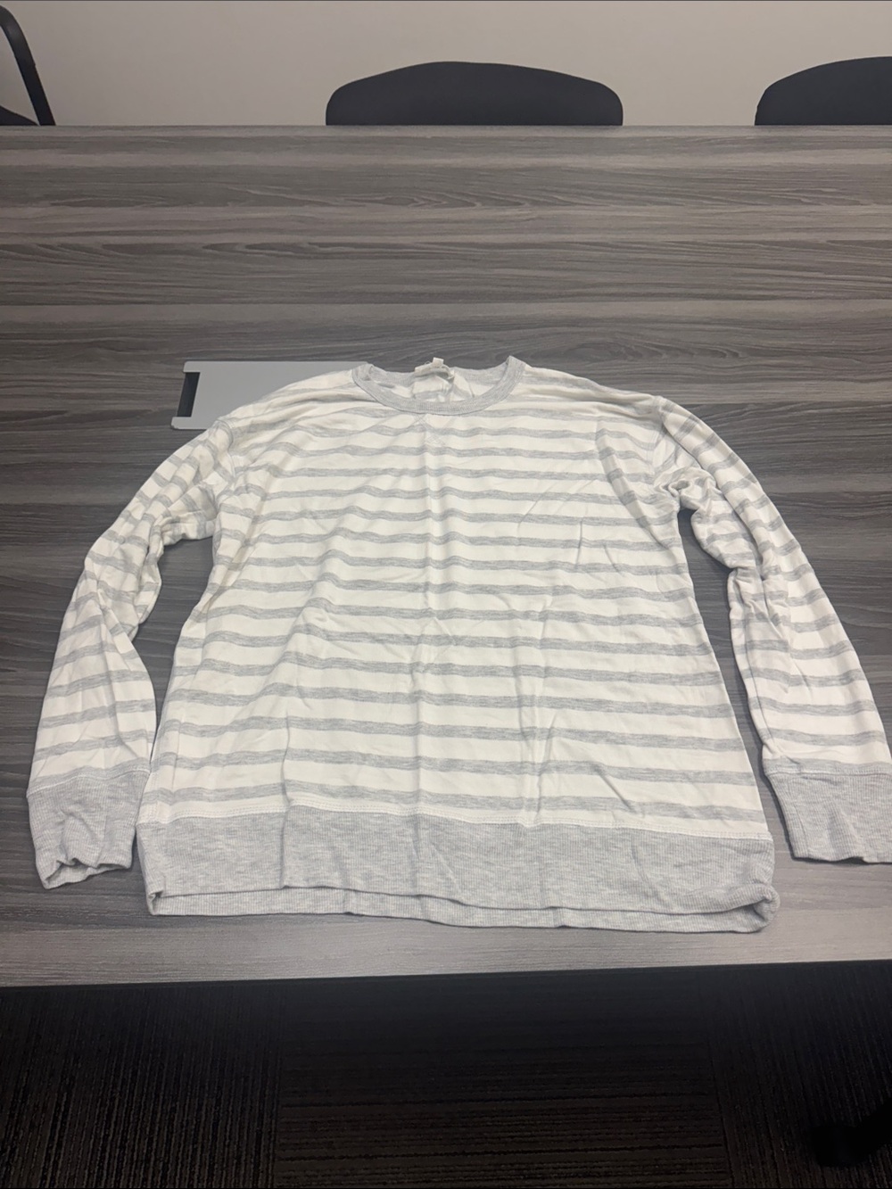 Workshop Republic Clothing Women's Long-Sleeve Striped Tee in Gray & White